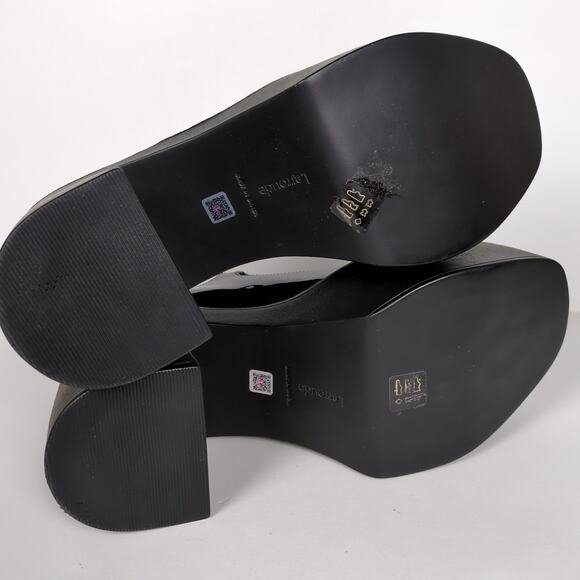 LARROUDE Black Patent Leather Olivia Platform Mary Jane Pump Chunky Women's 9.5 - Picture 2 of 9